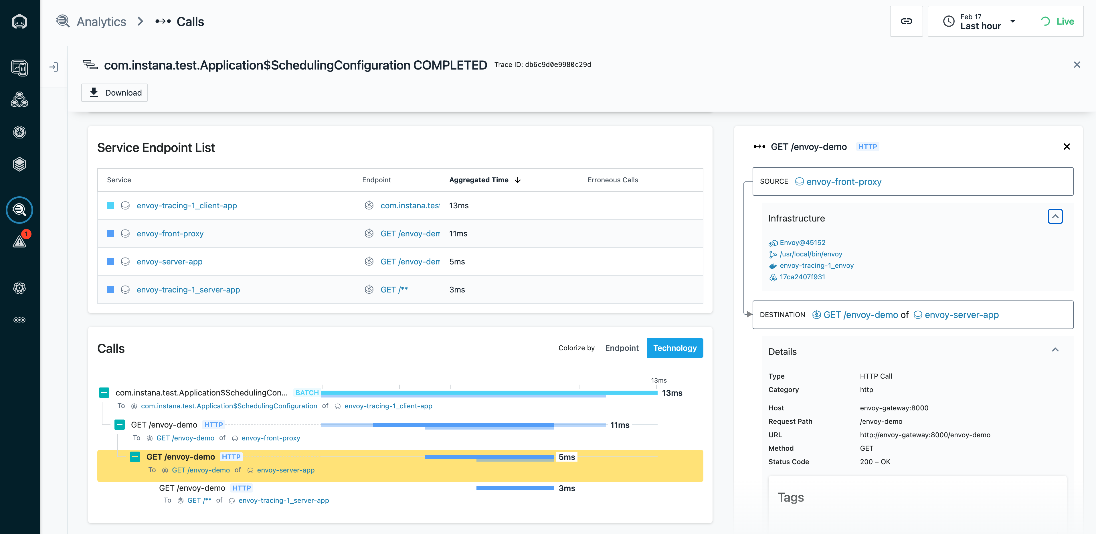 Demo traces in the Analyze view