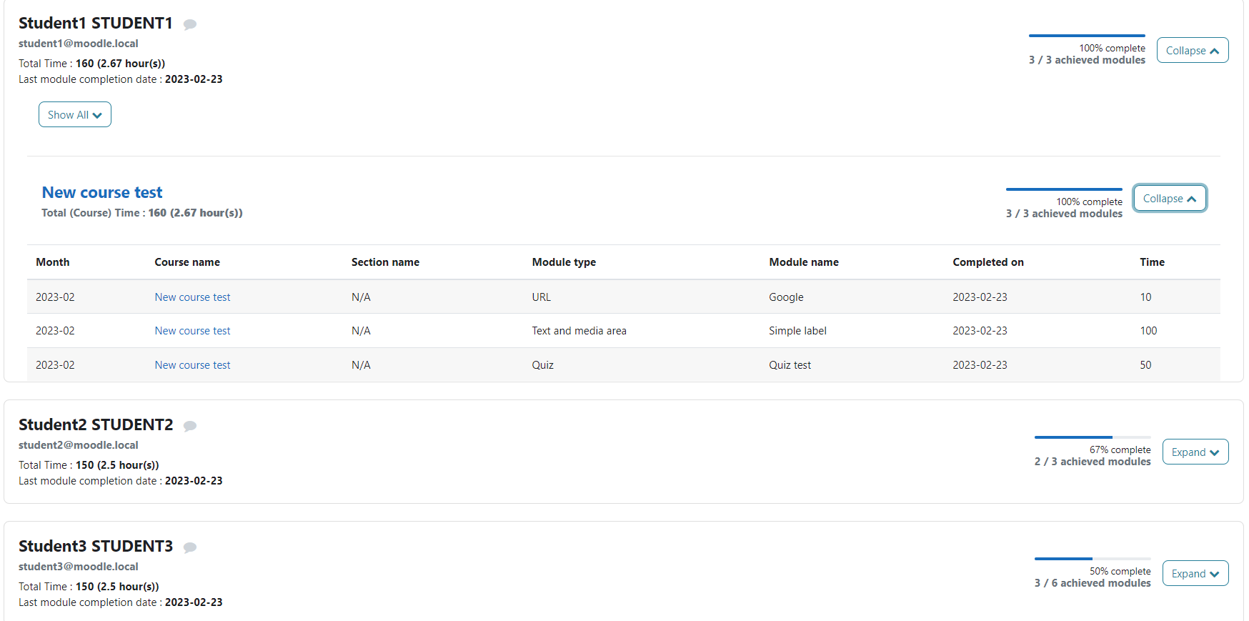 Reports view with metadata