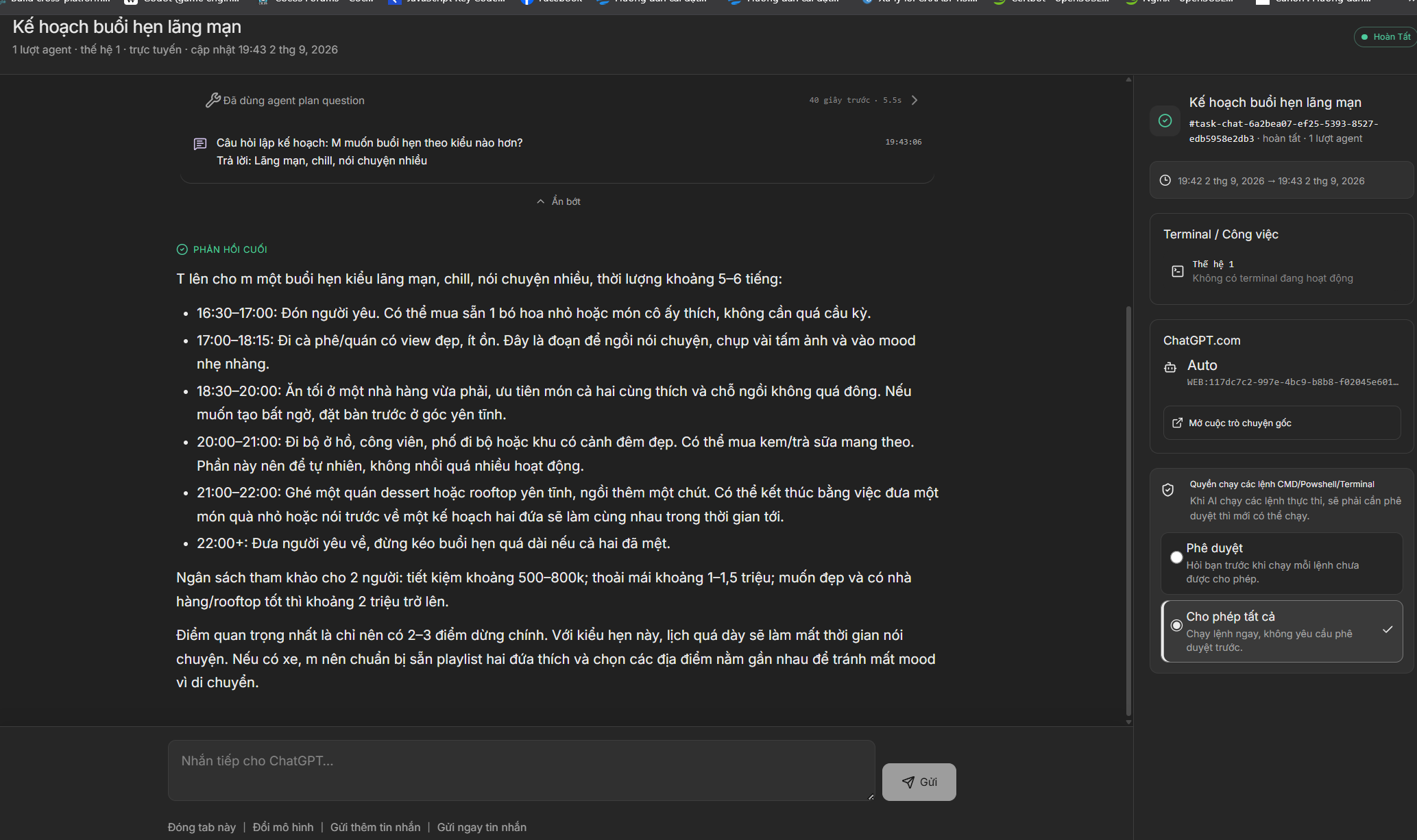 ChatCMD completed plan response with task and ChatGPT details