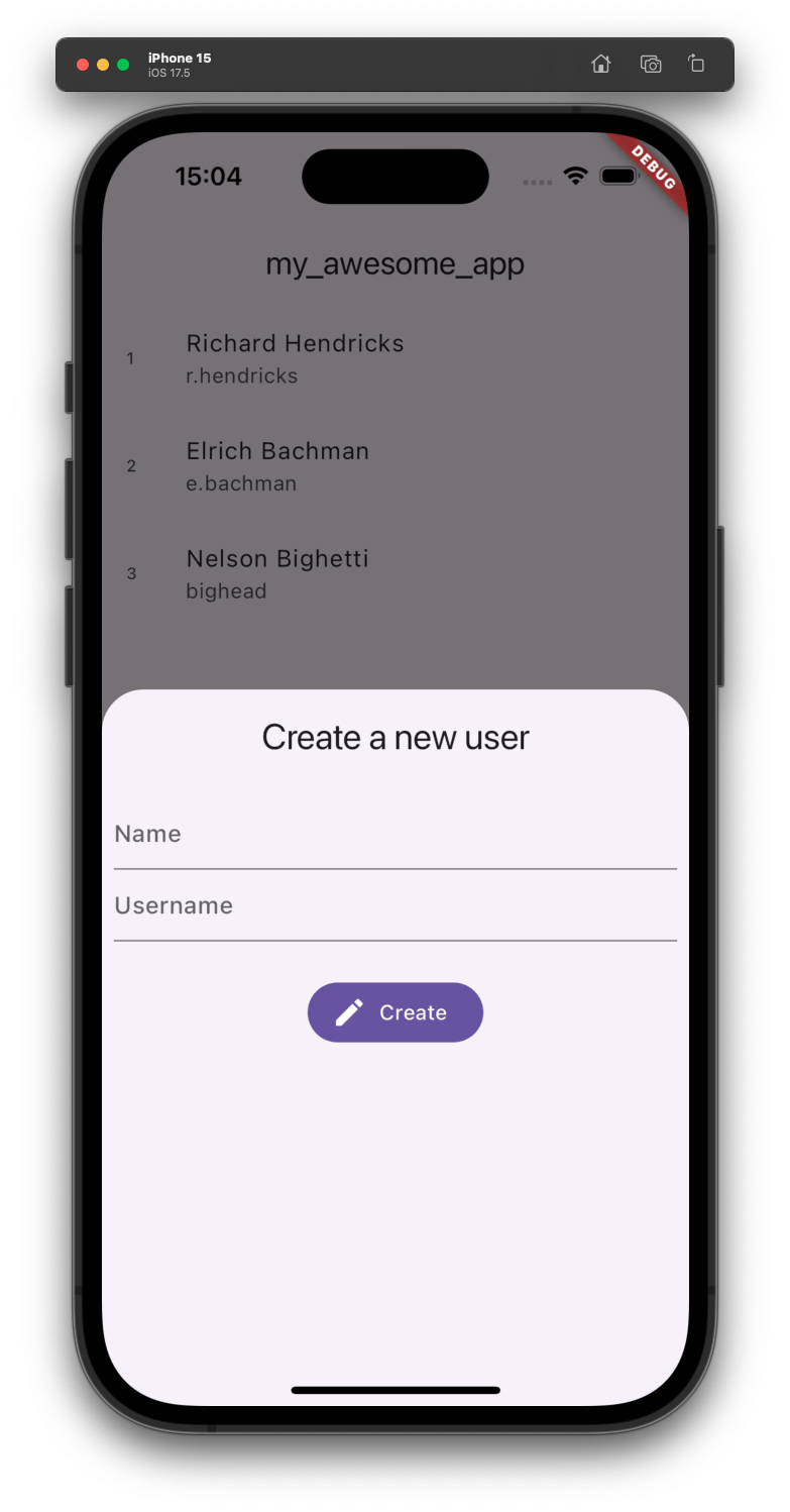 Flutter app with an open form