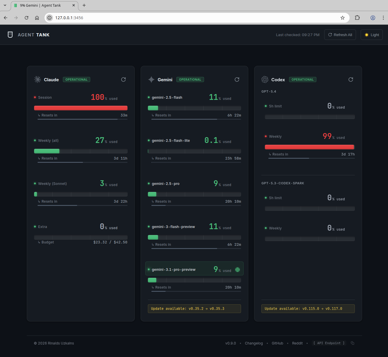 Agent Tank Web UI preview