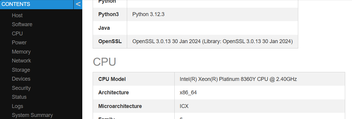 screenshot of a small section of the HTML report from the report command