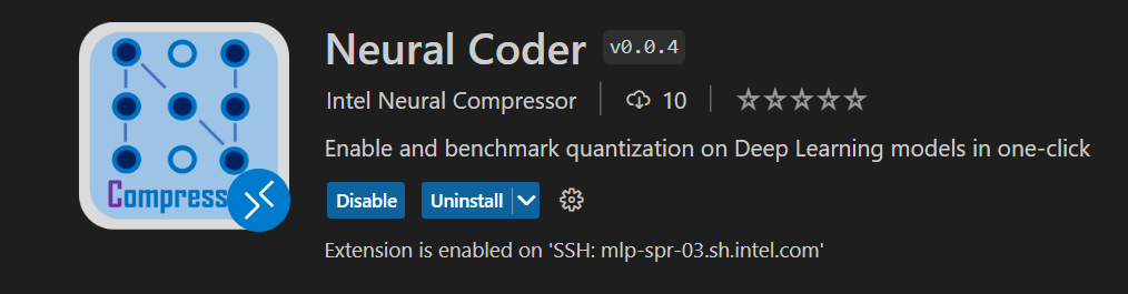 Neural Coder extension has been successfully installed and enabled