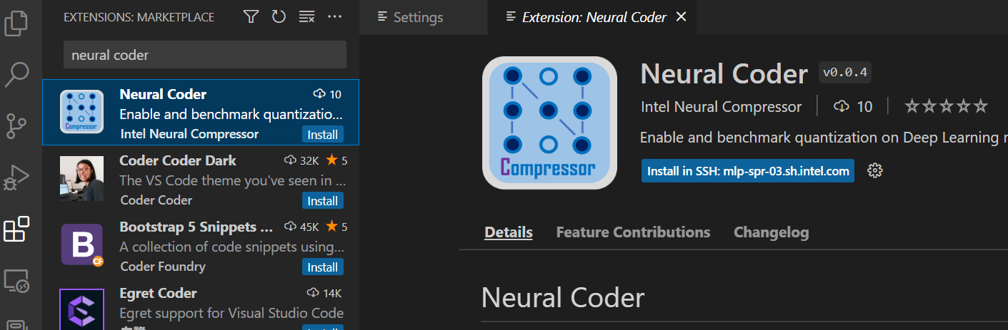 Search for Neural Coder in VSCode extension market