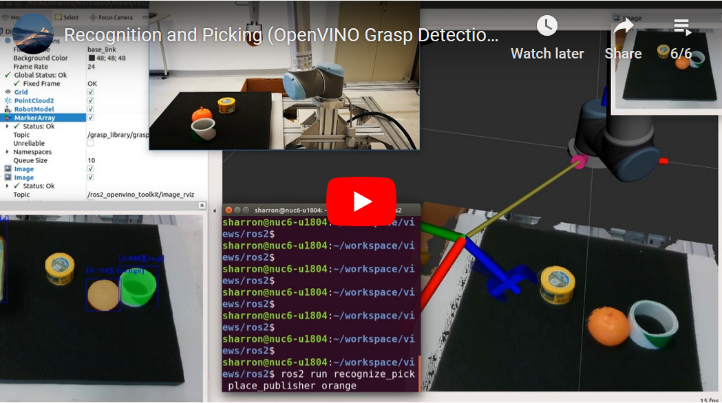 Recognition Pick with OpenVINO Grasp Detection - Link to Youtube video demo