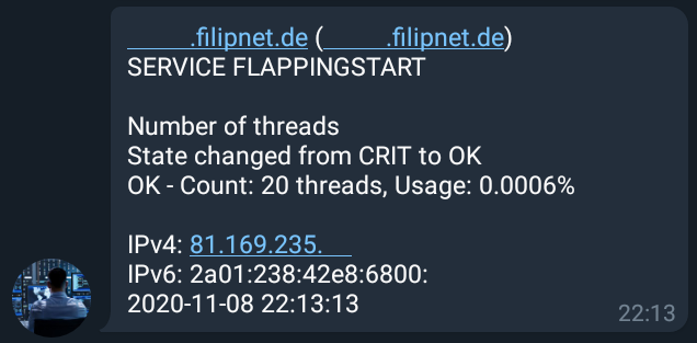 Telegram notification example