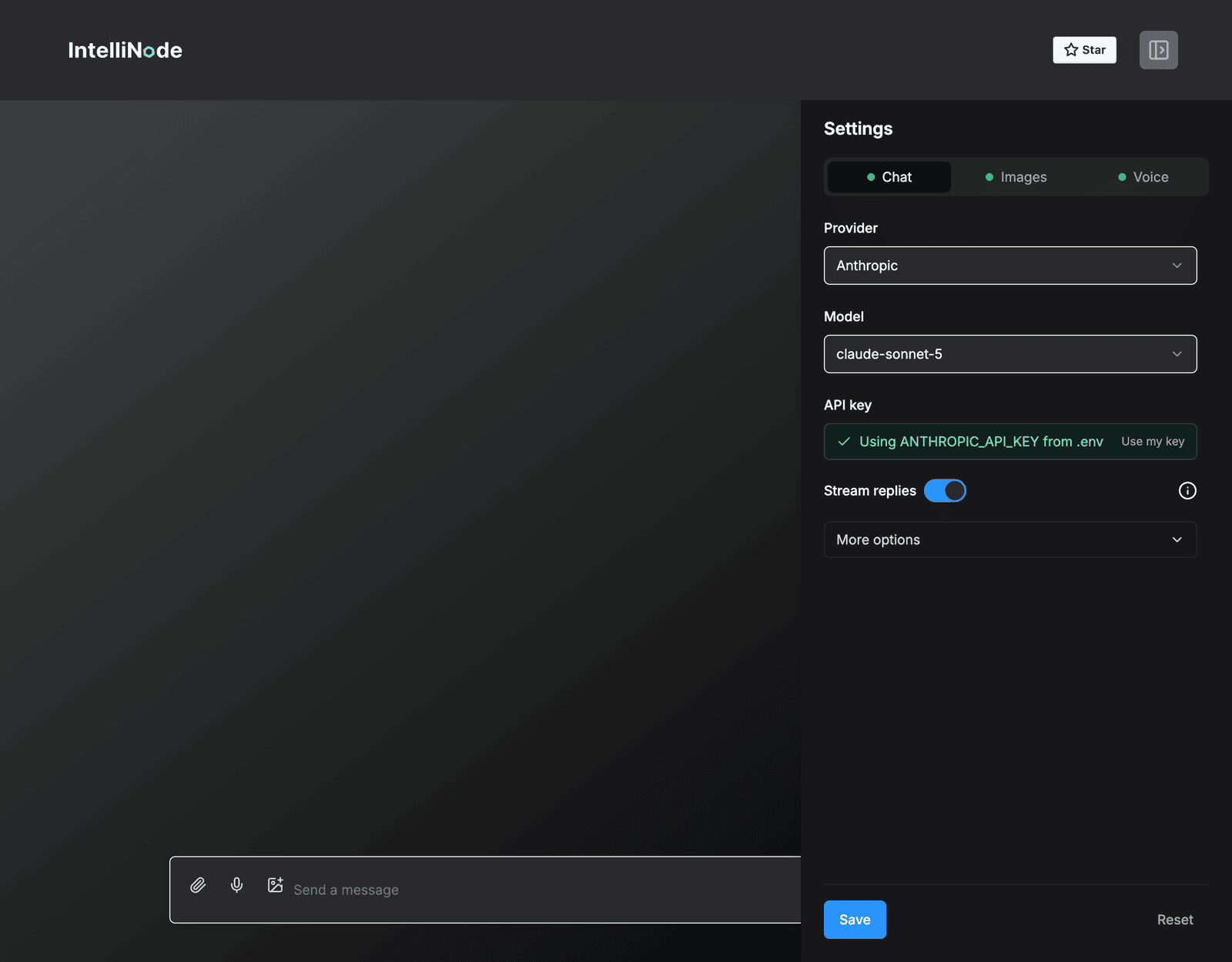 Settings panel using a key from .env