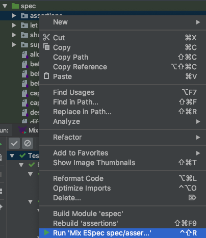 Run Mix ESpec from right-clicking directory Run Mix ESpec