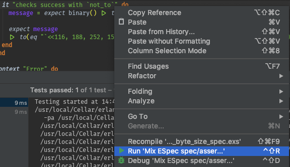 Run Mix ESpec from right-clicking line in editor Run Mix ESpec