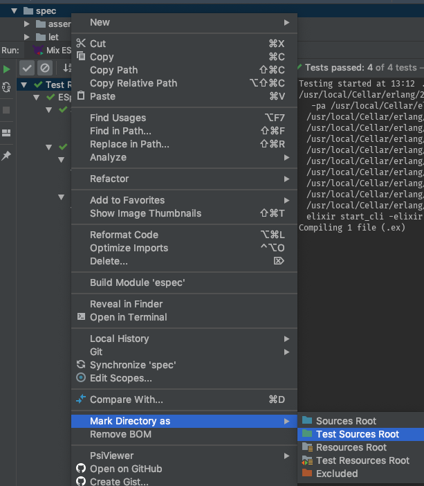Mark Directory as Test Sources Root Mark Directory As > Test Sources Root