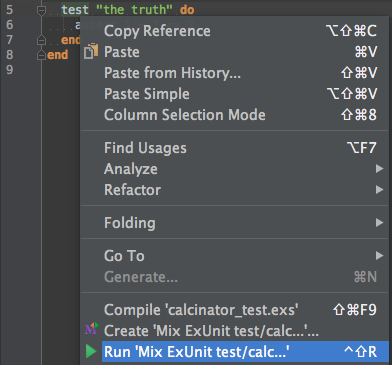 Run Mix ExUnit from right-clicking line in editor Run Mix ExUnit