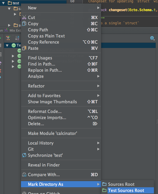 Mark Directory as Test Sources Root Mark Directory As > Test Sources Root