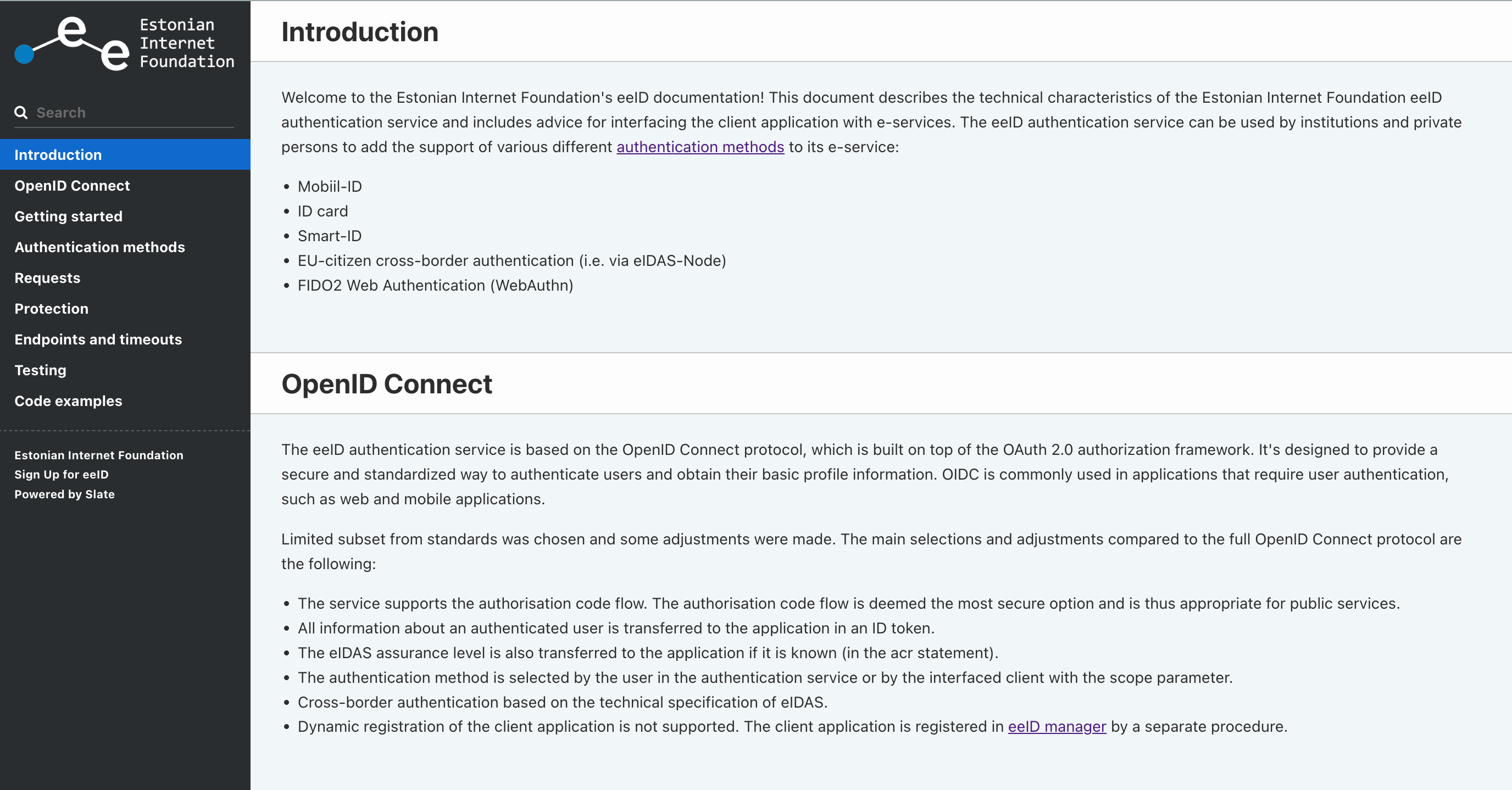 Screenshot of eeID documentation