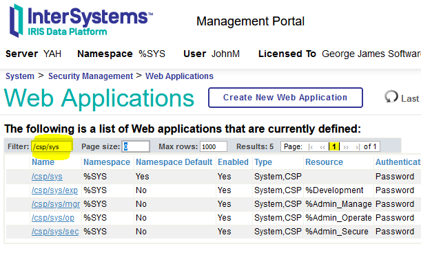 Portal web app list