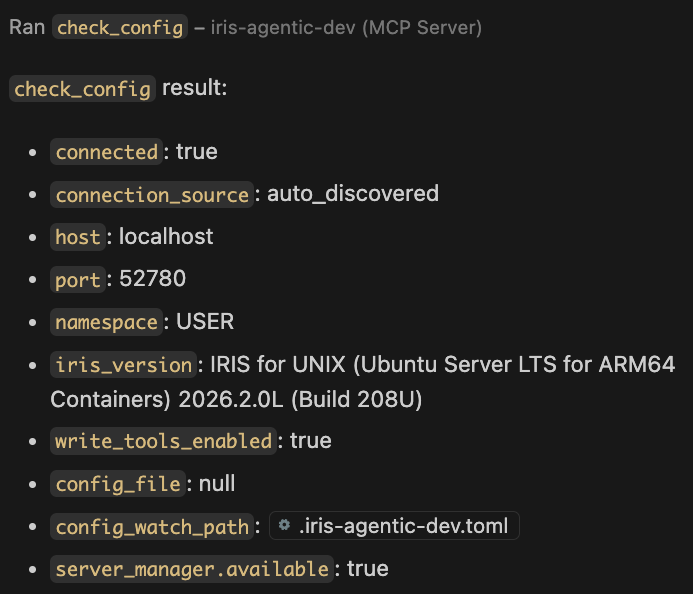 check_config result in Copilot chat