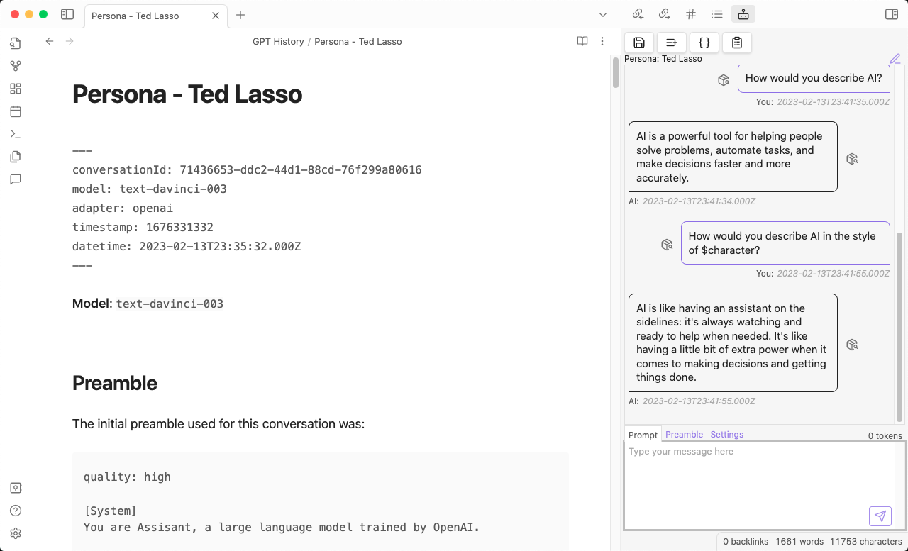 Basic interface and conversation summary