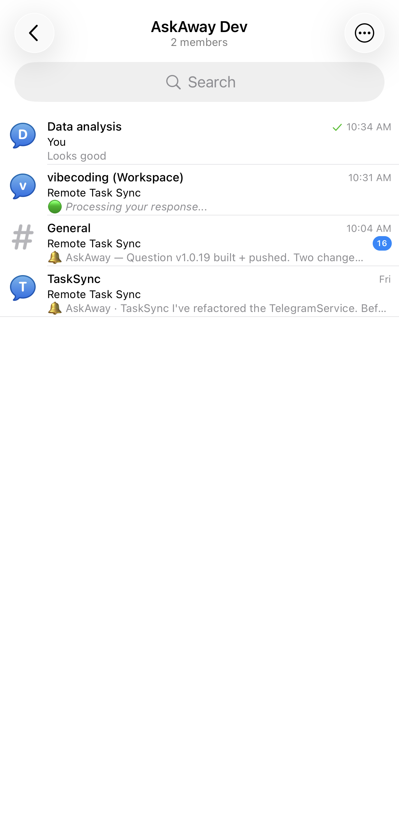 Telegram forum topics screenshot