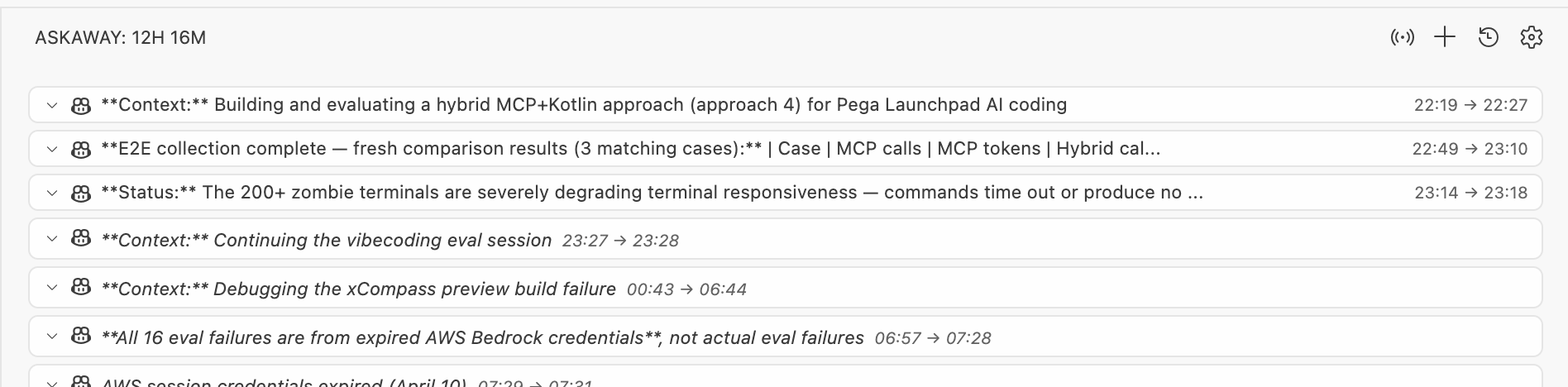 VS Code widget with timestamps