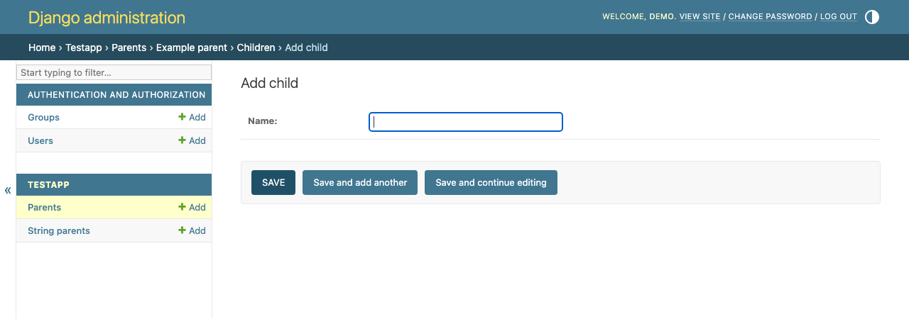 Child add form without a parent field