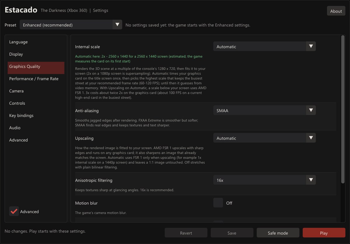 Launcher do Estacado 0.9.6 para configurar The Darkness