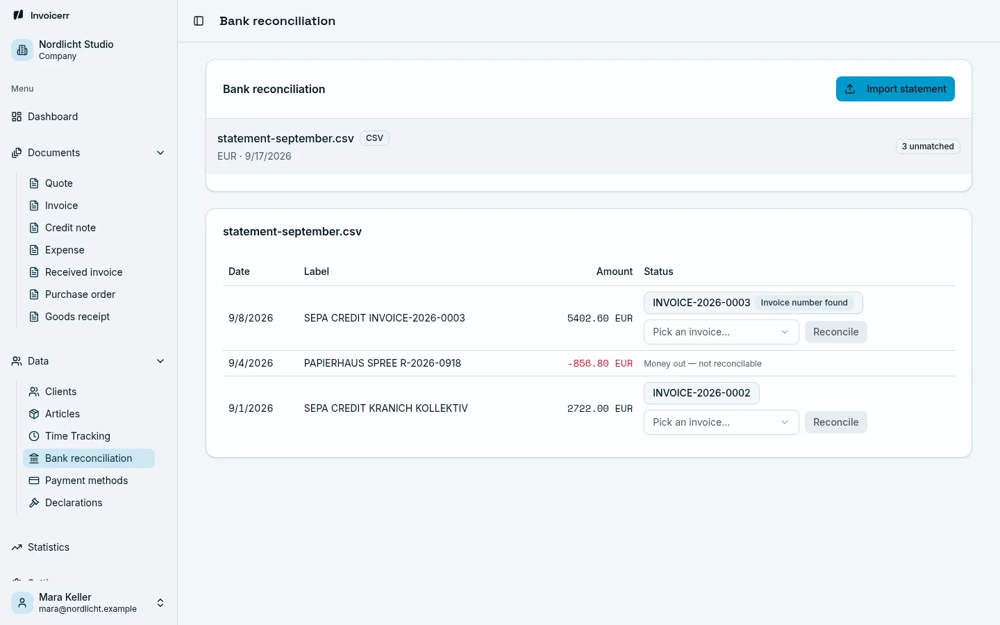 Bank reconciliation
