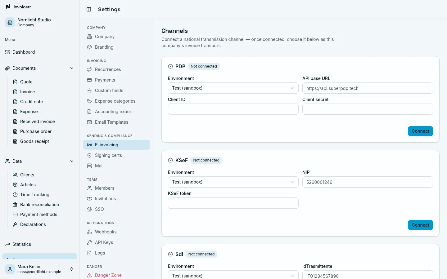 E-invoicing channels