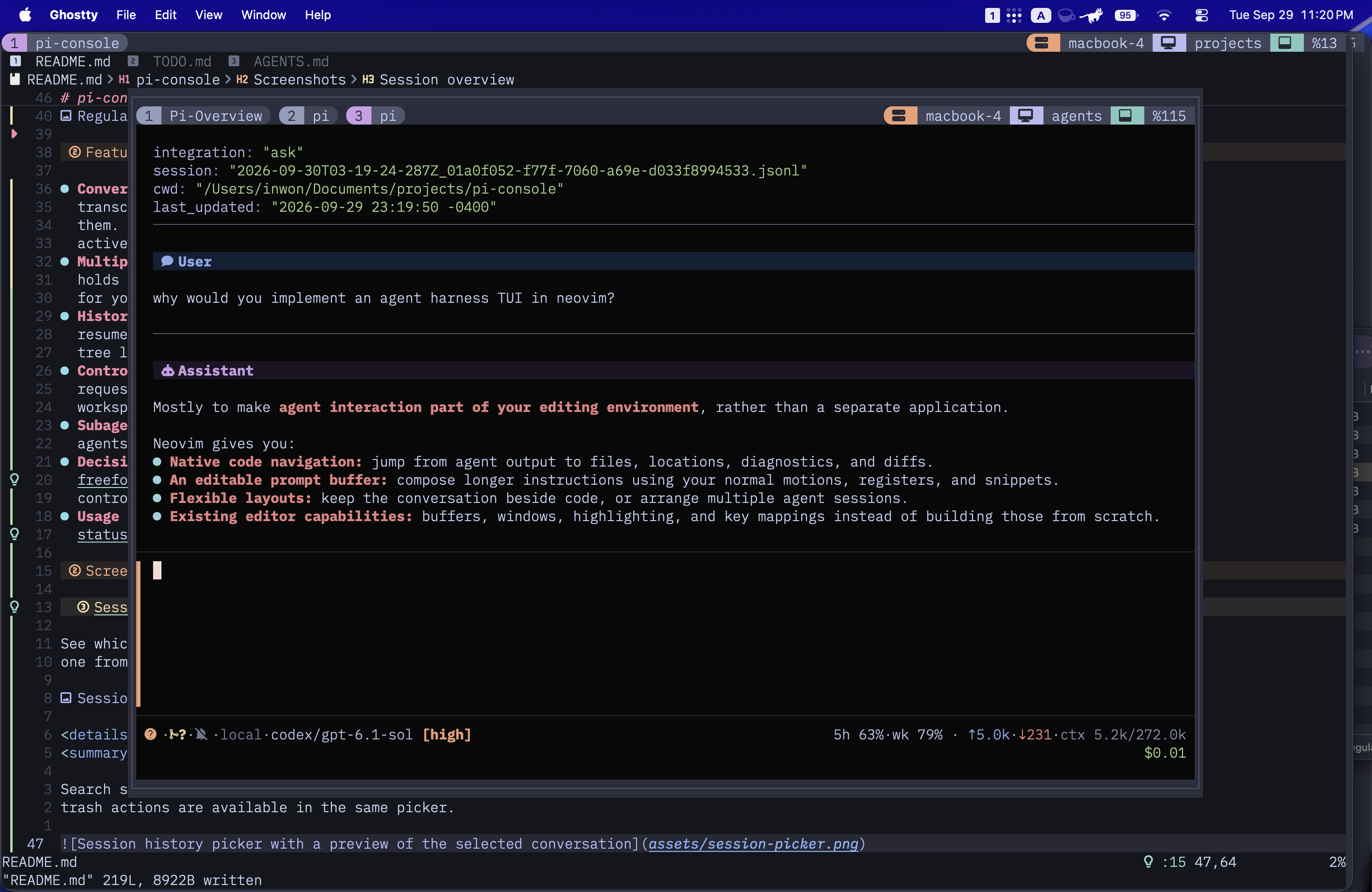 Regular conversation view with the transcript, prompt buffer, and session status