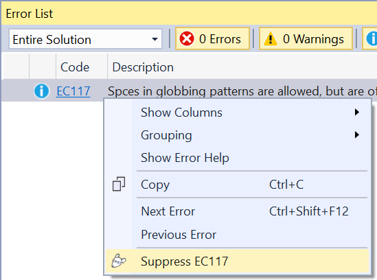 Suppress from Error list