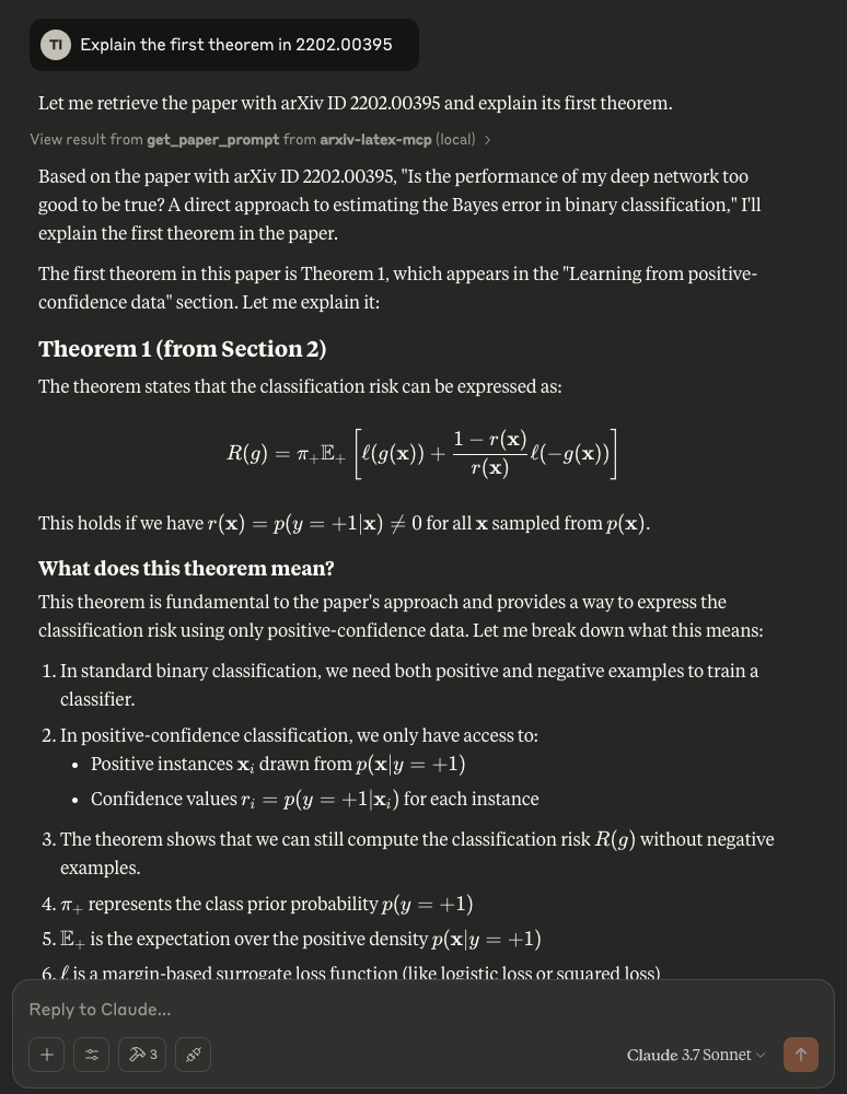 Example of using arXiv LaTeX MCP with Claude Desktop