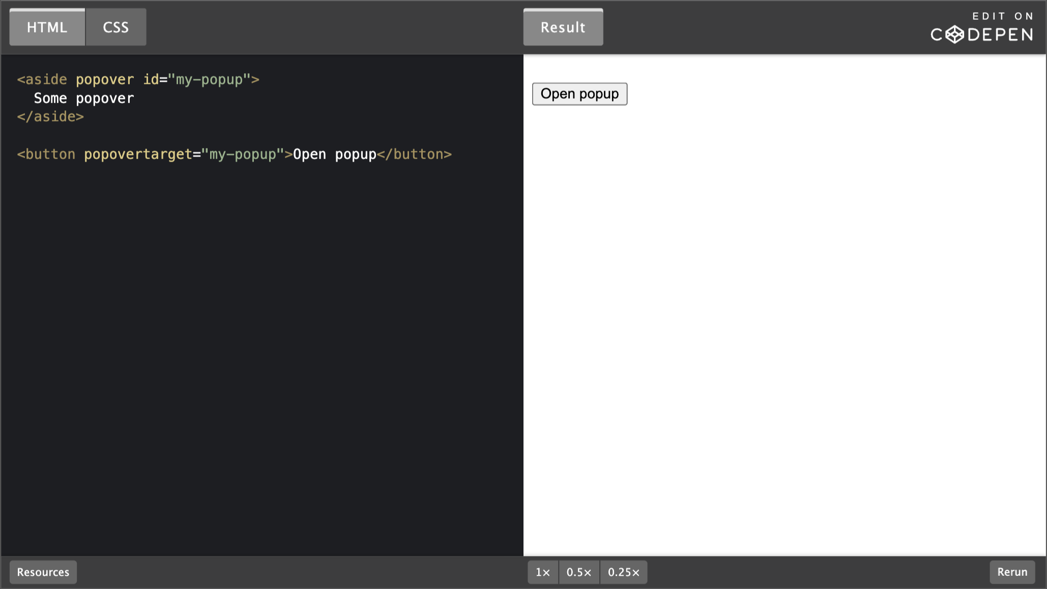 Screenshot of codepen layout