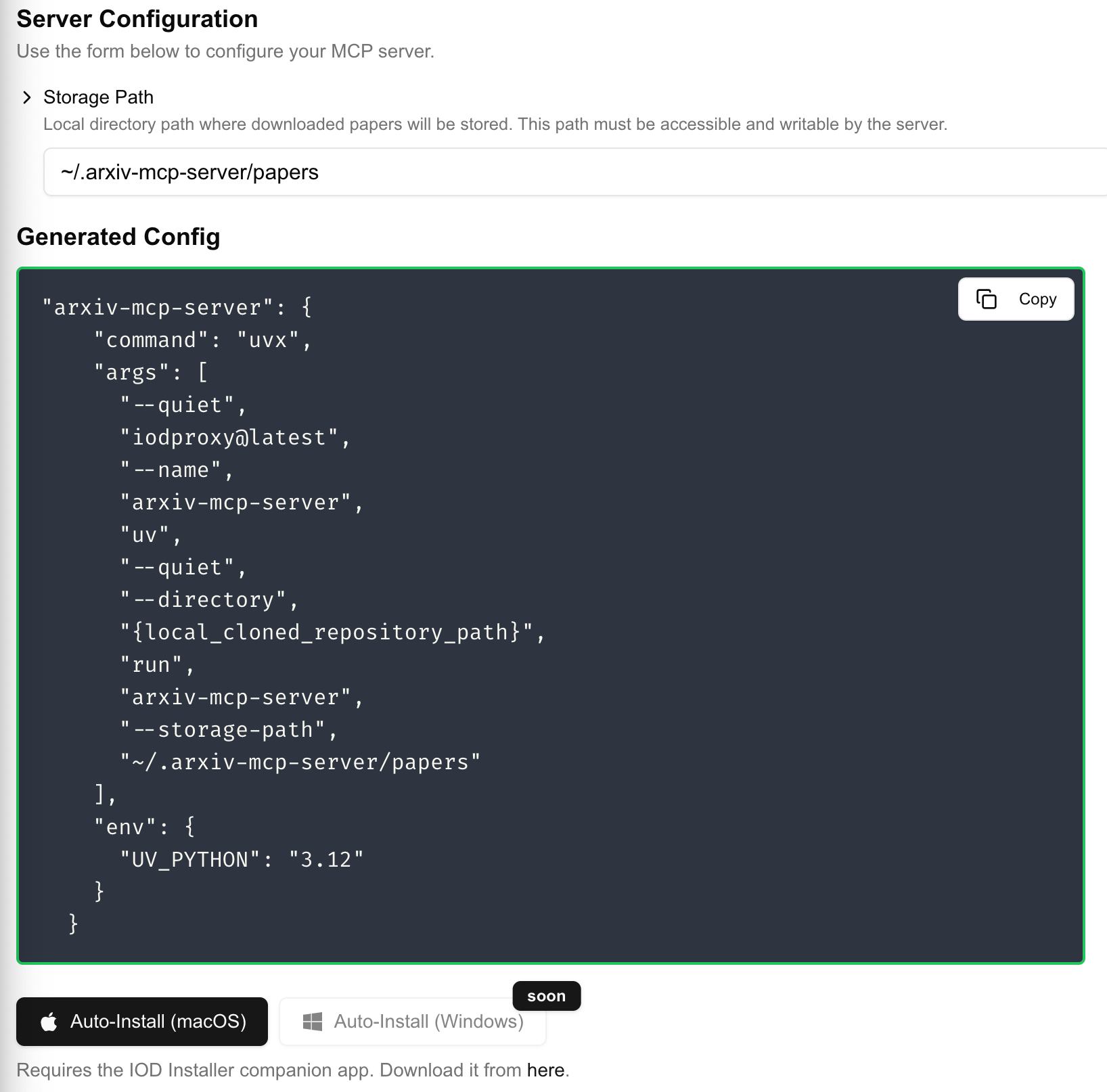 IOD Configuration Form