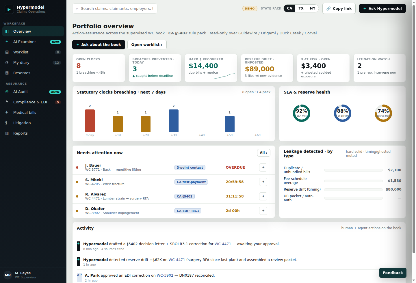 Claims operations console screenshot