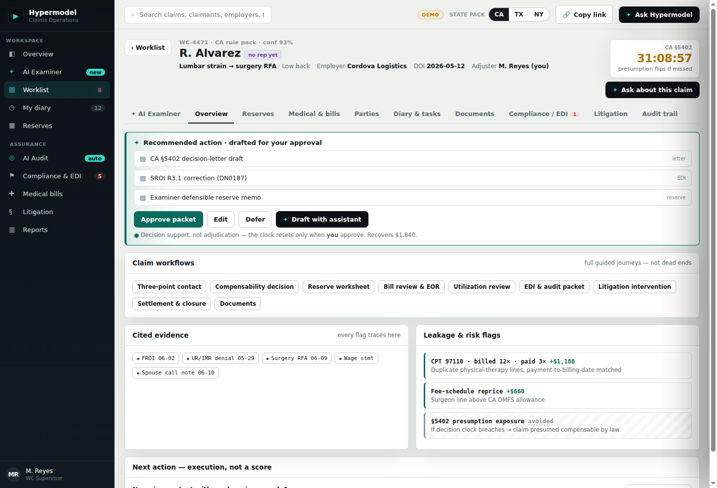 Claim workflow screenshot