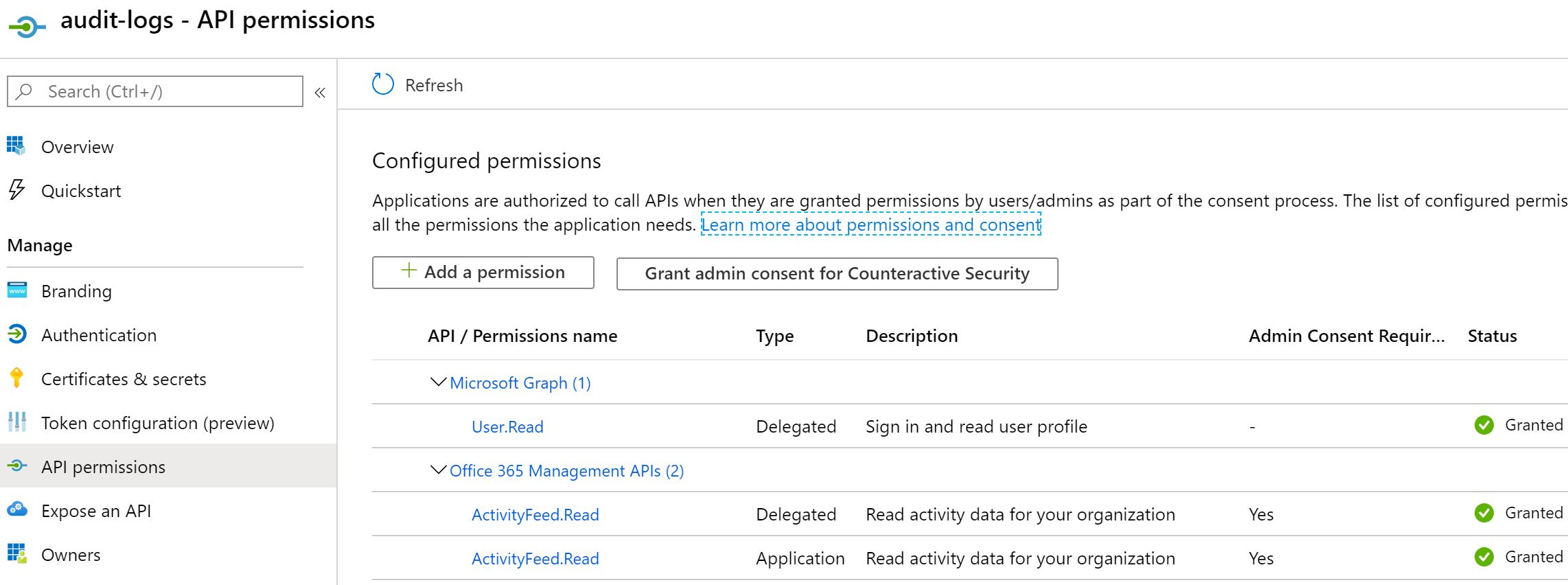 App Permissions in Azure Portal