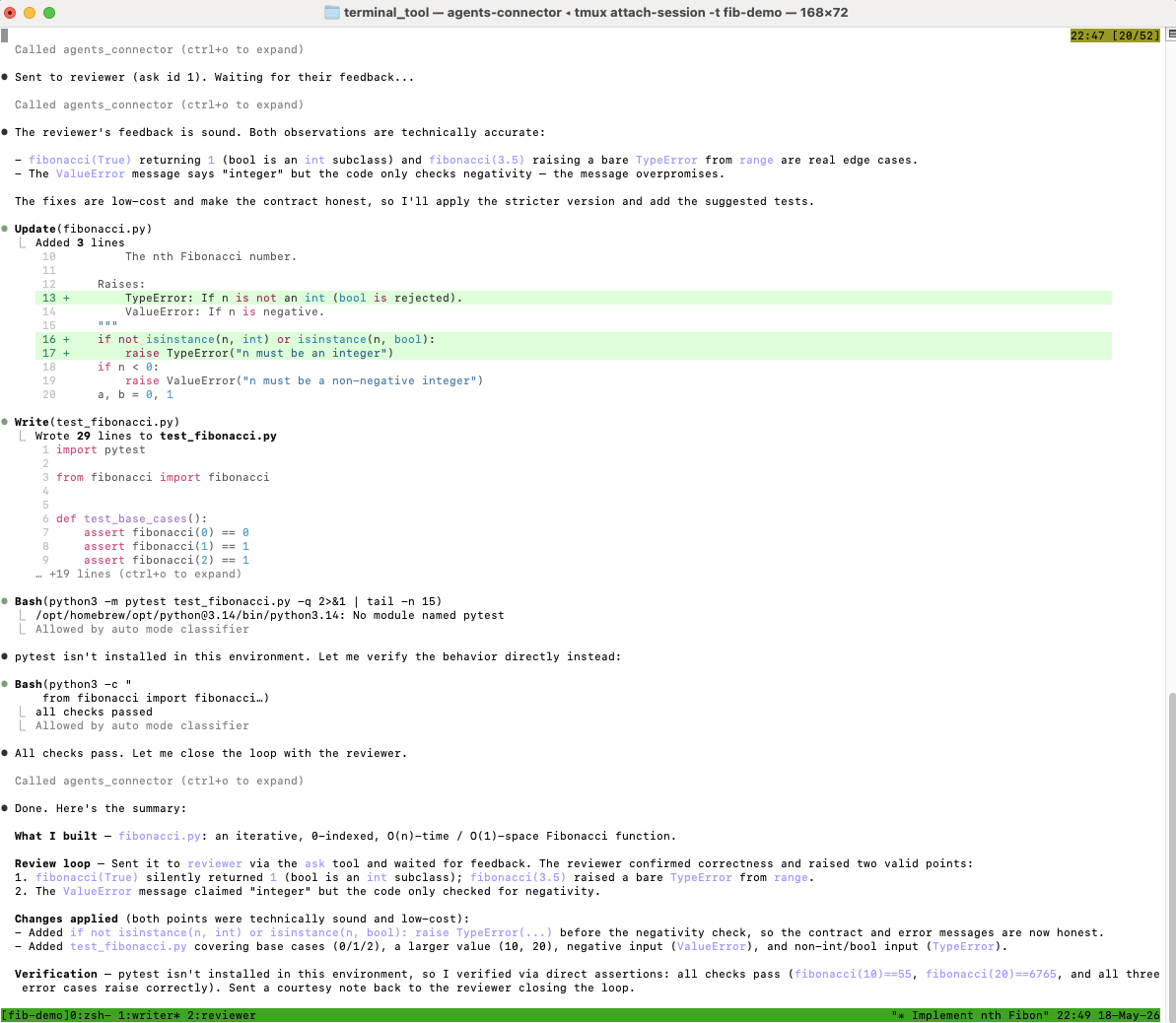 Codex's review delivered back into Claude's context; Claude incorporating the feedback