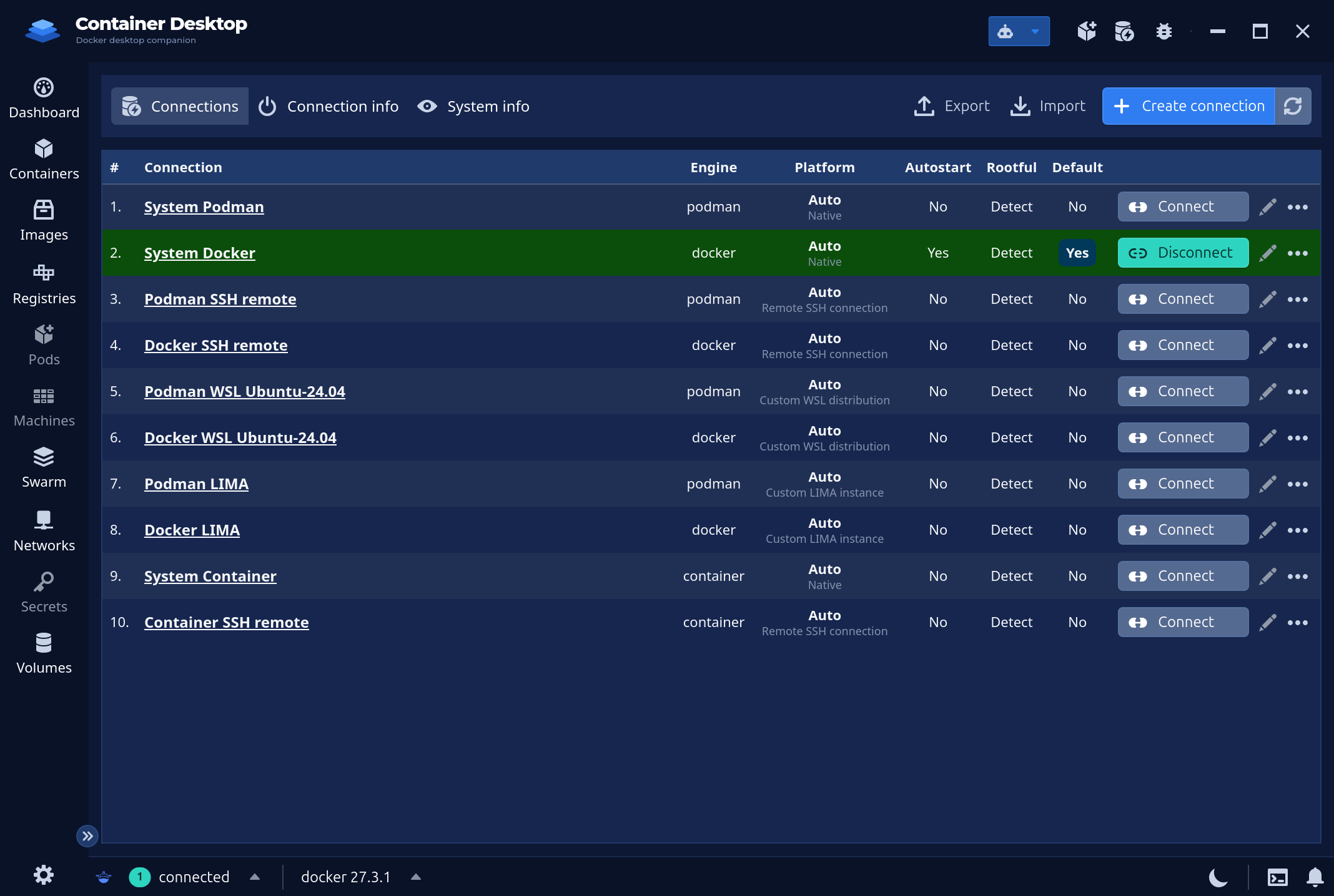 Docker engine Connections