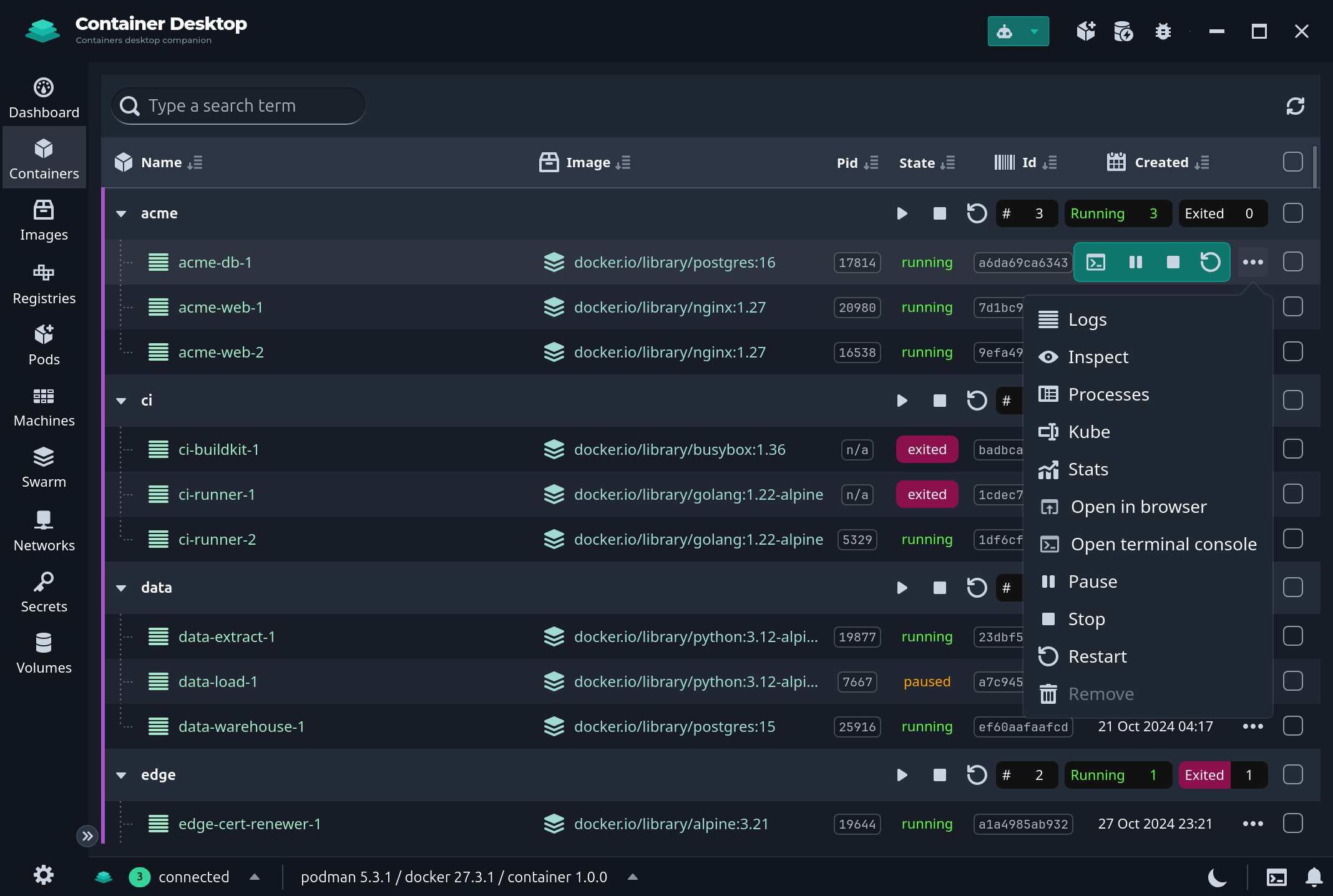Container Actions