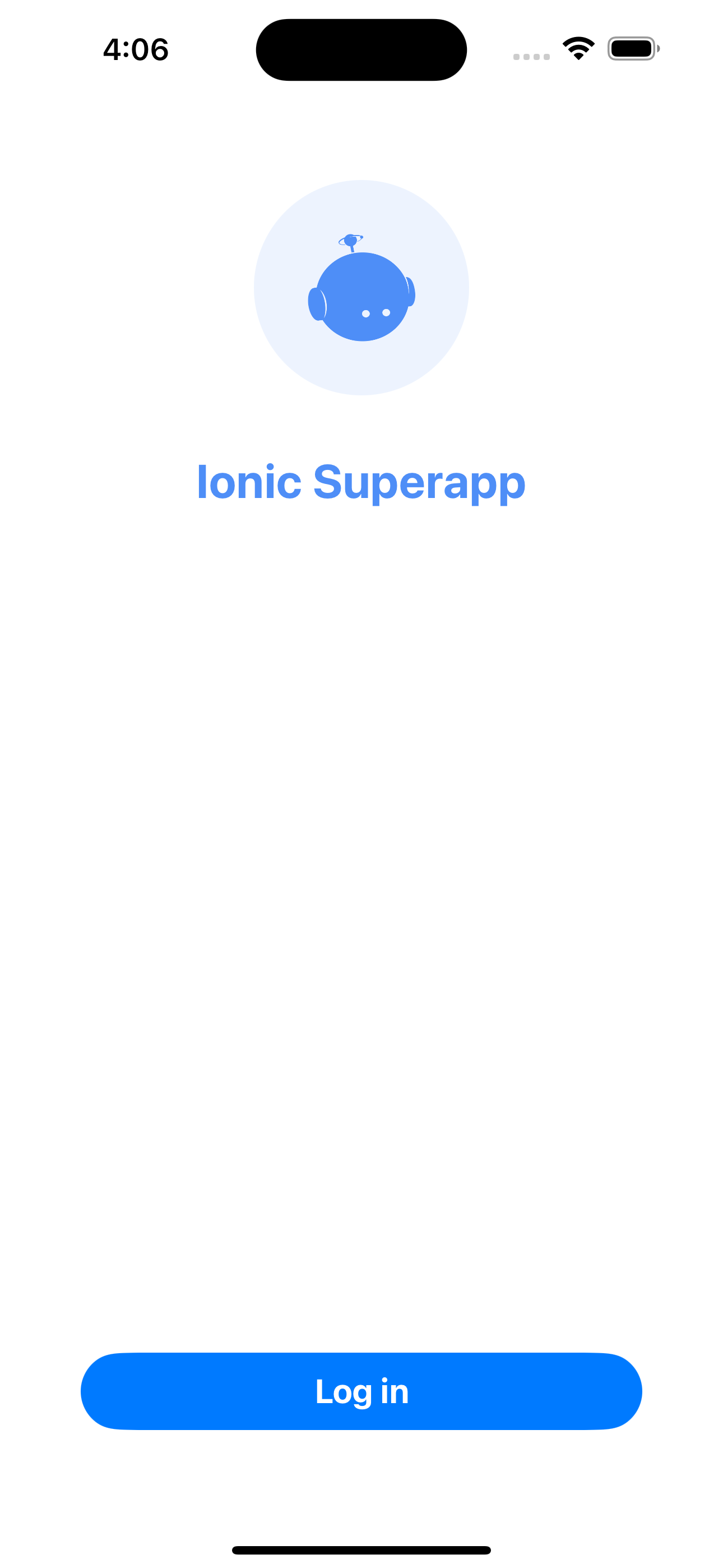 Ionic Superapp Starter Login View Screenshot on iOS