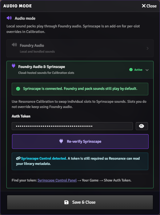 Resonance Audio Mode Dialog