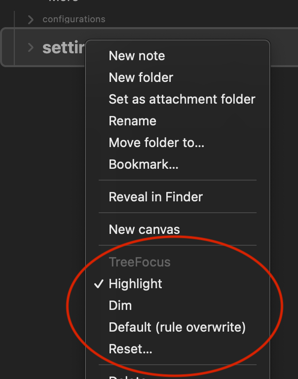 TreeFocus context menu