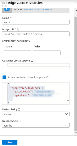 Setting up the module in IoT Edge