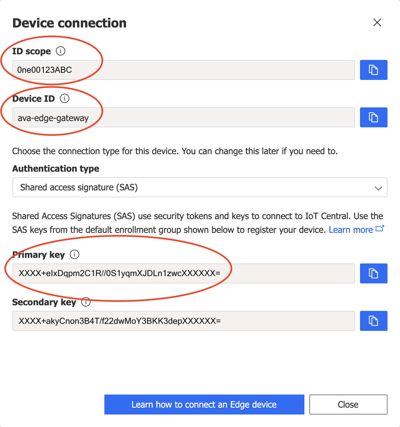 Gateway Device Connection Information