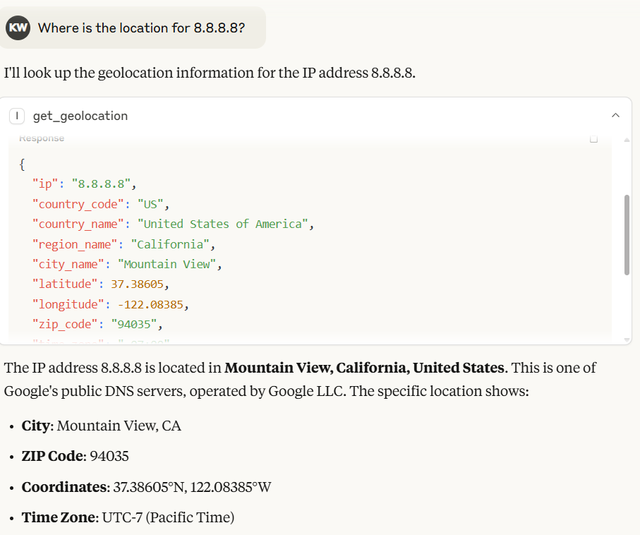 The output of the IP 8.8.8.8
