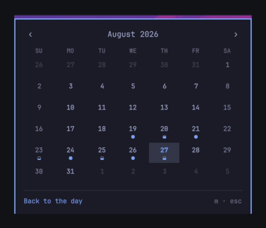 The month calendar with per-day completion dots