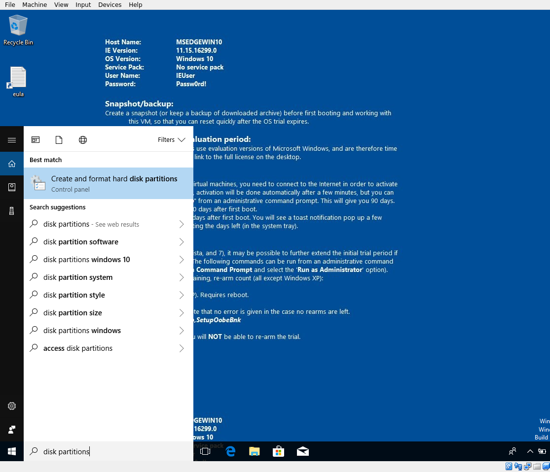 Select format and hard disk partitions