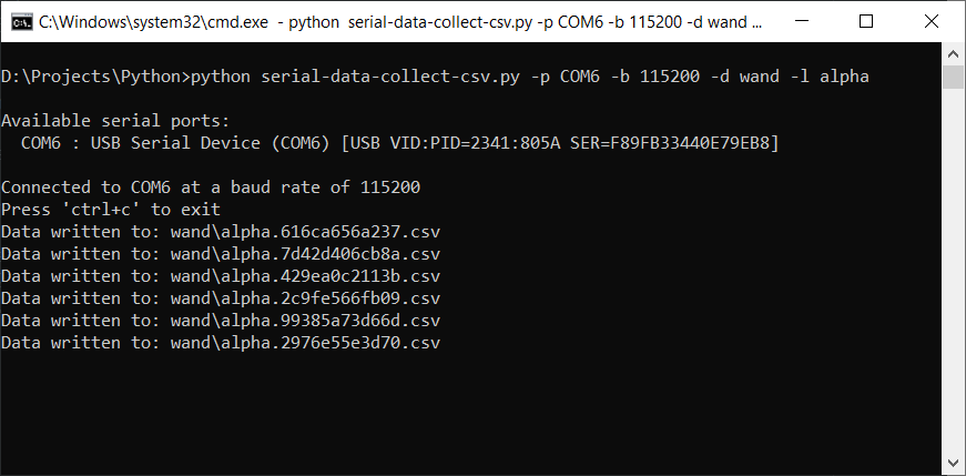 Python serial data collection as CSV file