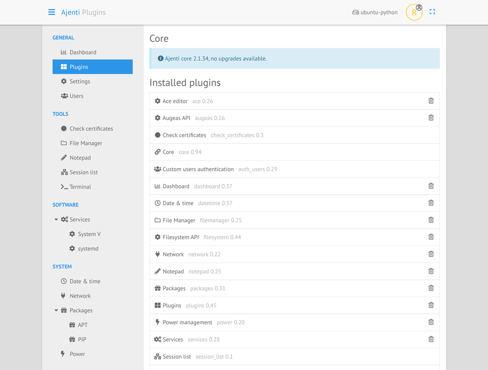 Screenshot Ajenti Plugins