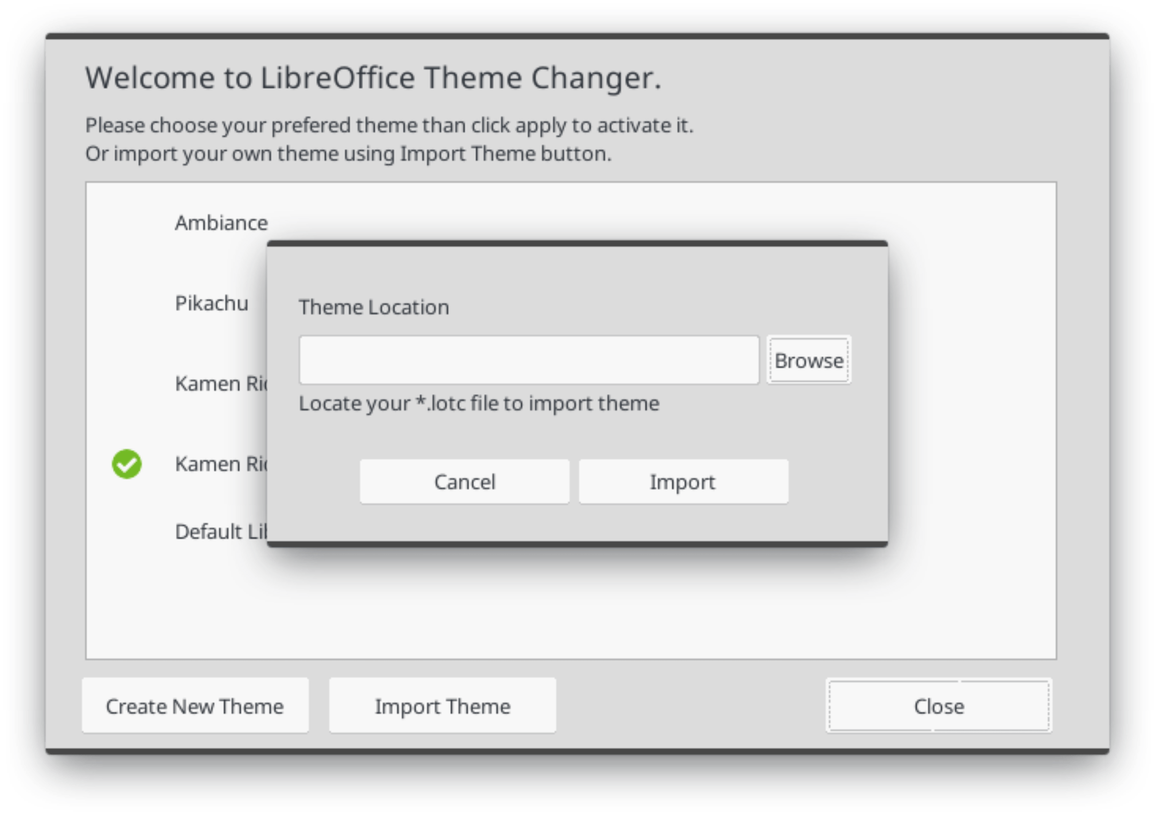 Import Theme Dialog