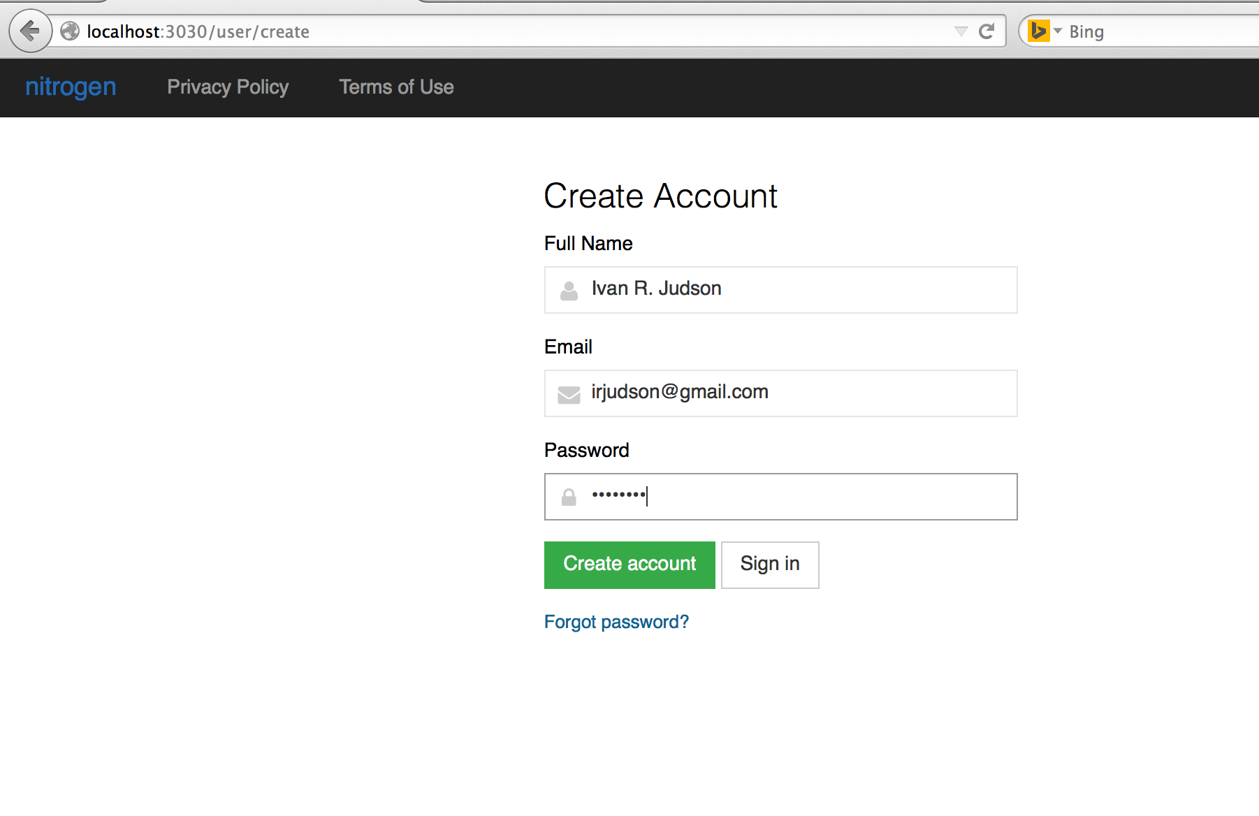 Create Account Screen