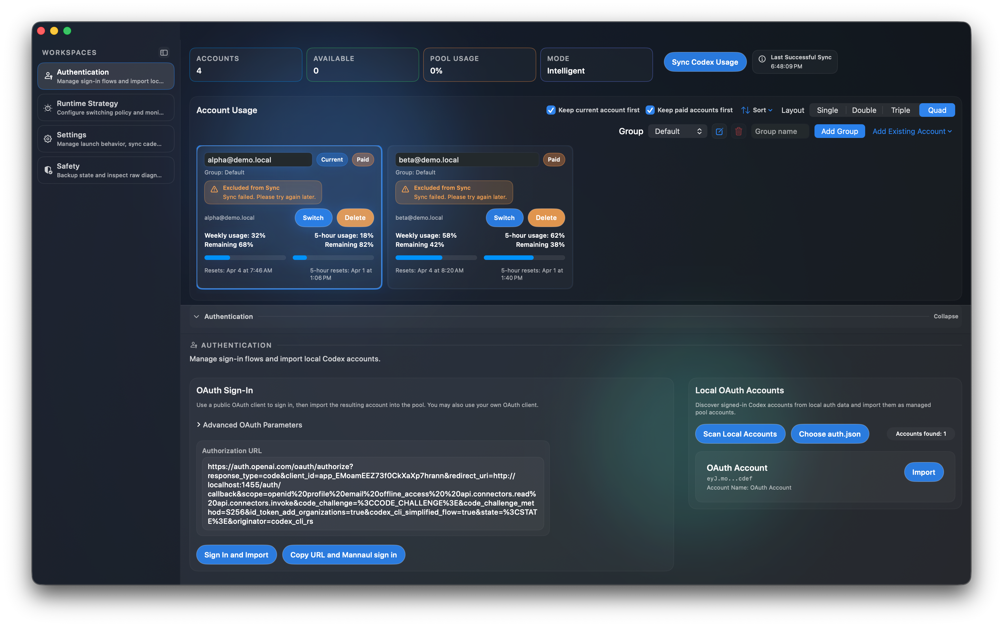 Main Dashboard (Dark, Mock Data)
